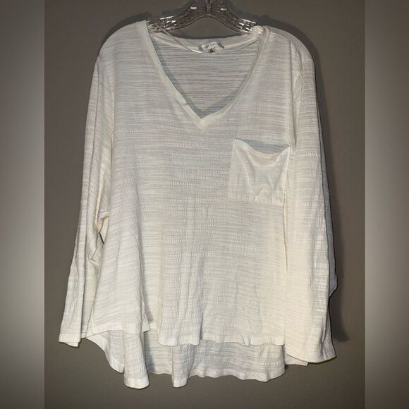 Daily Thread White V-Neck Long Sleeve Textured Top 2X #723 - Picture 1 of 5